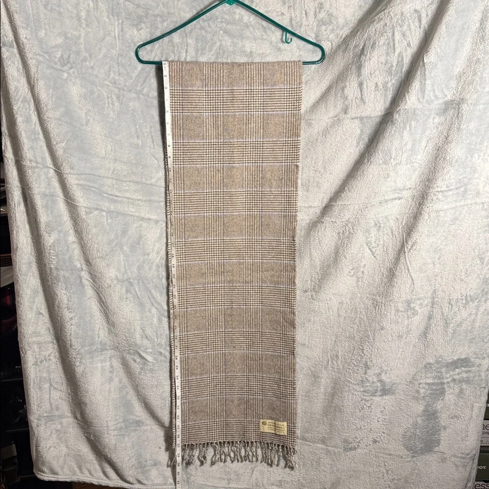 Grazalema scarf Lambs Wool‎ Checkered Fabric tan shades pure lambs wool